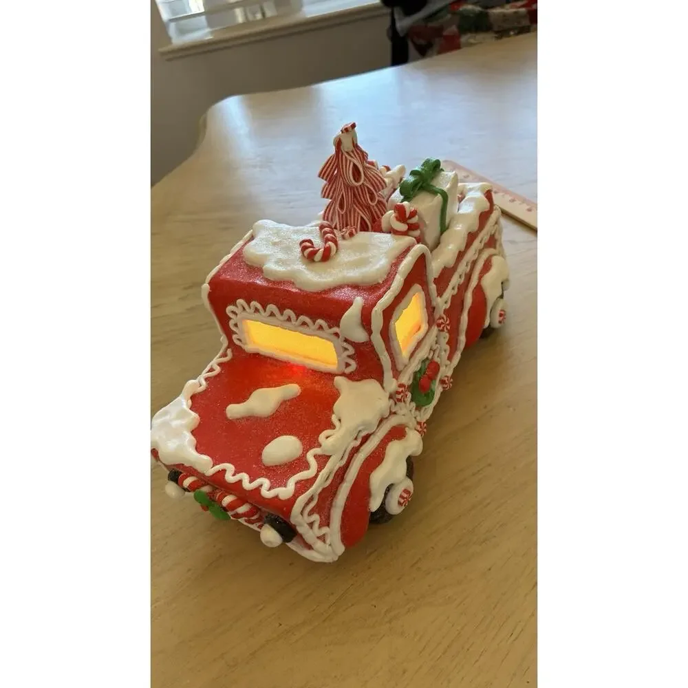 Kurt S. Adler Light Up Gingerbread Truck Santa Candy Canes Red Christmas Decor